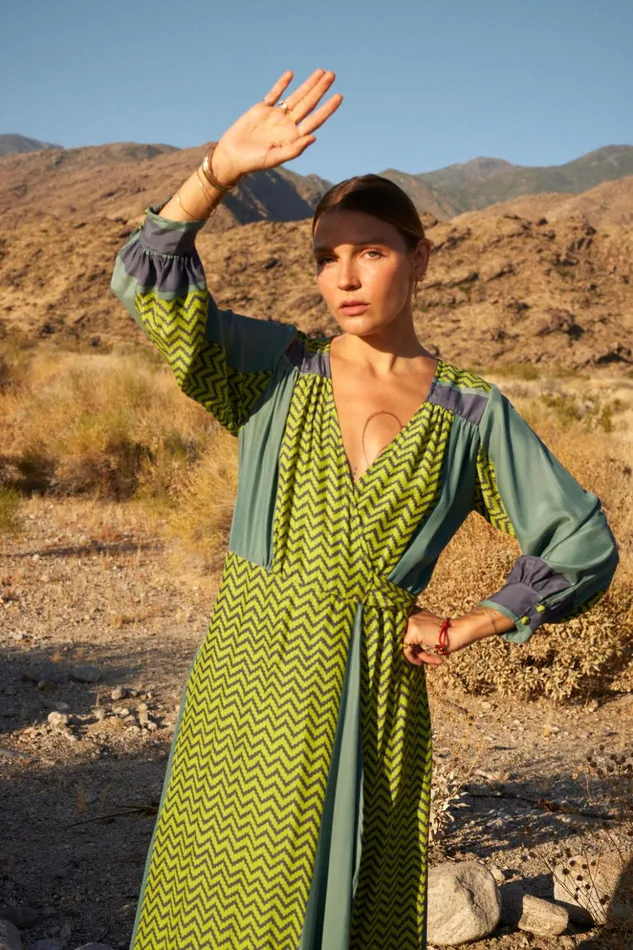 Kate Long Sleeve Maxi Block Zigzag Lime Women Natalie Martin Dresses