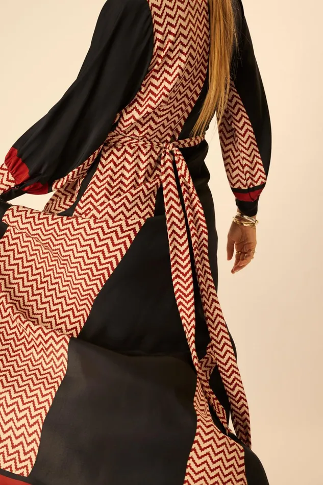 Kate Long Sleeve Maxi Block Zigzag Noire Women Natalie Martin Dresses