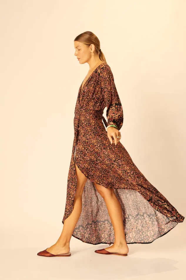 Kate Long Sleeve Maxi Petite Fleur Noire Women Natalie Martin Dresses