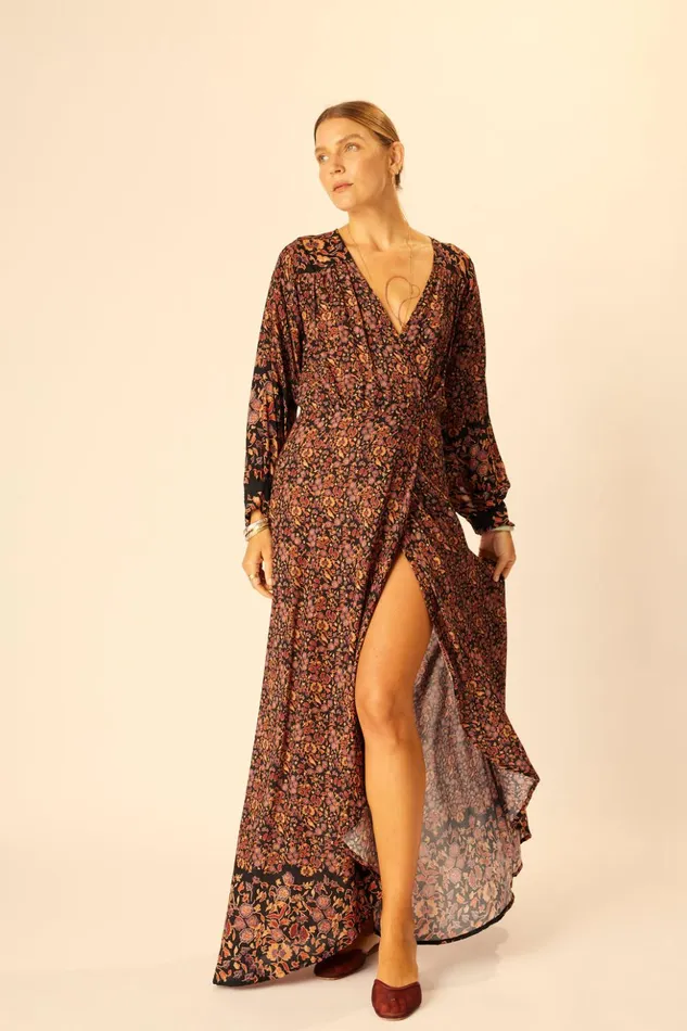 Kate Long Sleeve Maxi Petite Fleur Noire Women Natalie Martin Dresses