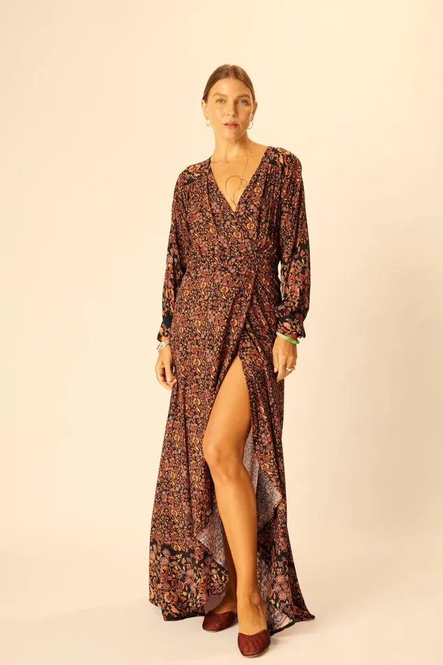 Kate Long Sleeve Maxi Petite Fleur Noire Women Natalie Martin Dresses