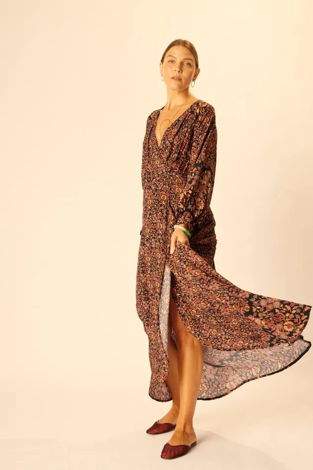 Kate Long Sleeve Maxi Petite Fleur Noire Women Natalie Martin Dresses