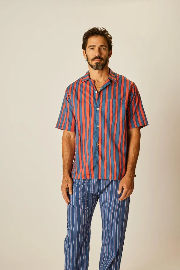 Kevin Shirt Batik Stripe Blood Orange Men Natalie Martin