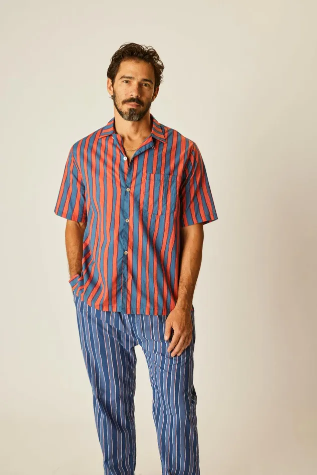 Kevin Shirt Batik Stripe Blood Orange Men Natalie Martin