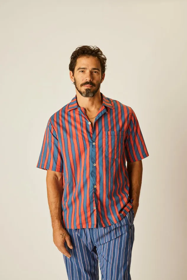 Kevin Shirt Batik Stripe Blood Orange Men Natalie Martin