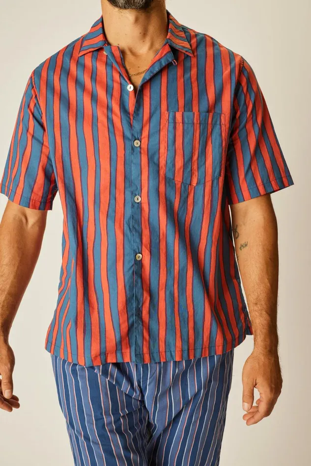Kevin Shirt Batik Stripe Blood Orange Men Natalie Martin