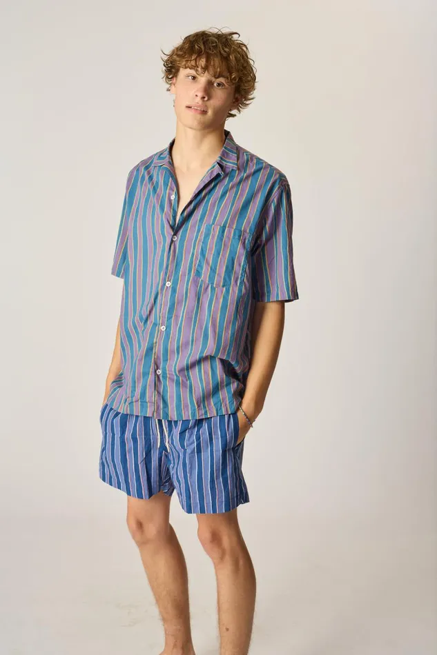 Kevin Shirt Batik Stripe Lavender Men Natalie Martin