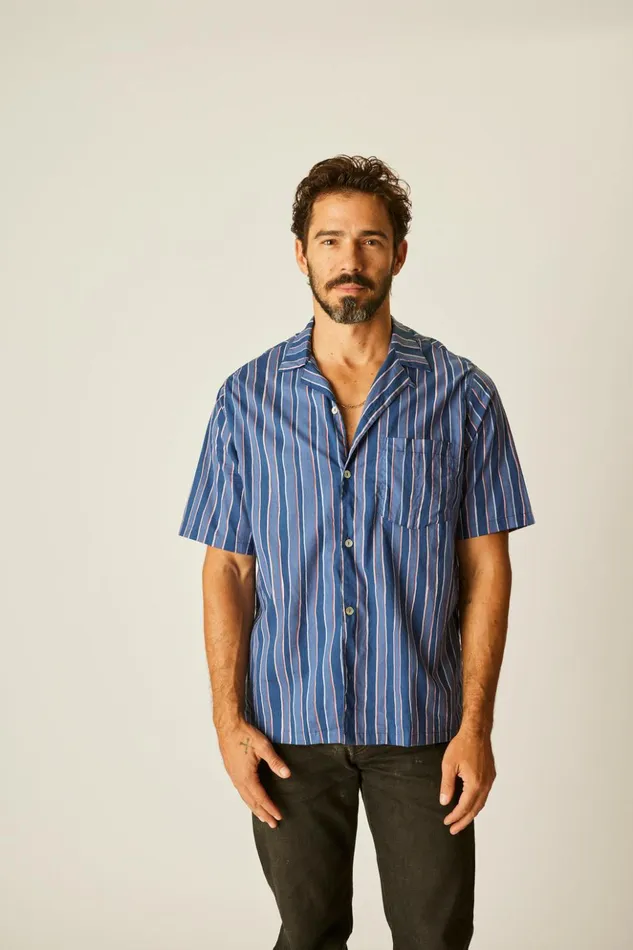 Kevin Shirt Batik Stripe Navy Men Natalie Martin