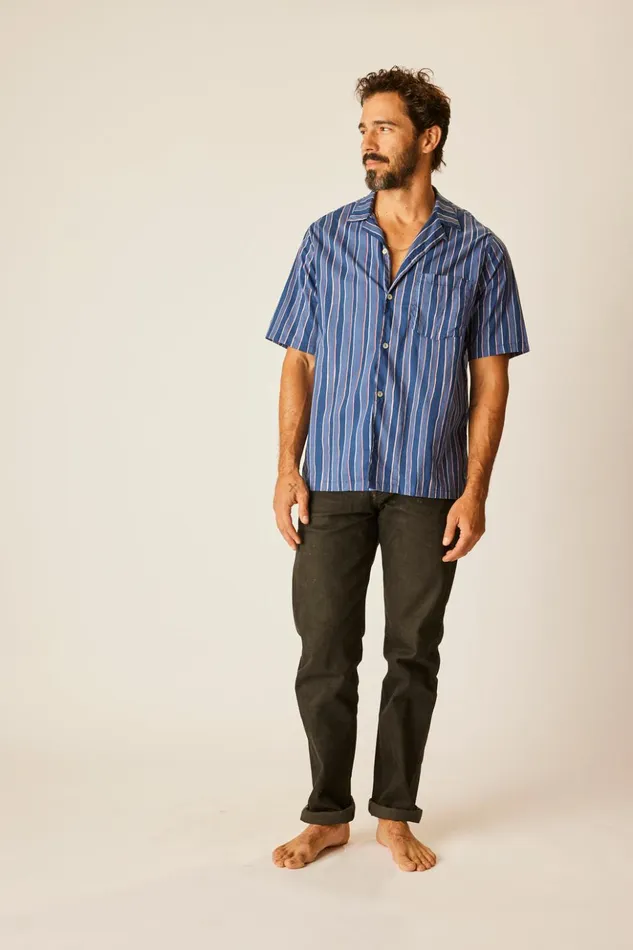Kevin Shirt Batik Stripe Navy Men Natalie Martin