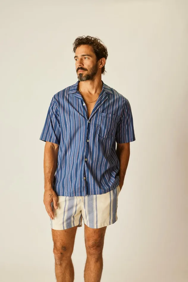 Kevin Shirt Batik Stripe Navy Women Natalie Martin Tops