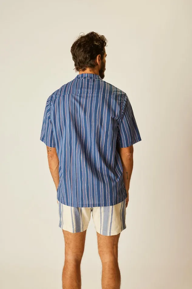Kevin Shirt Batik Stripe Navy Women Natalie Martin Tops