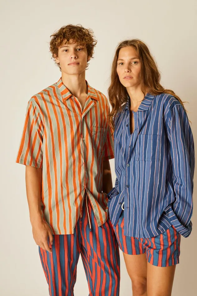 Kevin Shirt Batik Stripe Sage Men Natalie Martin