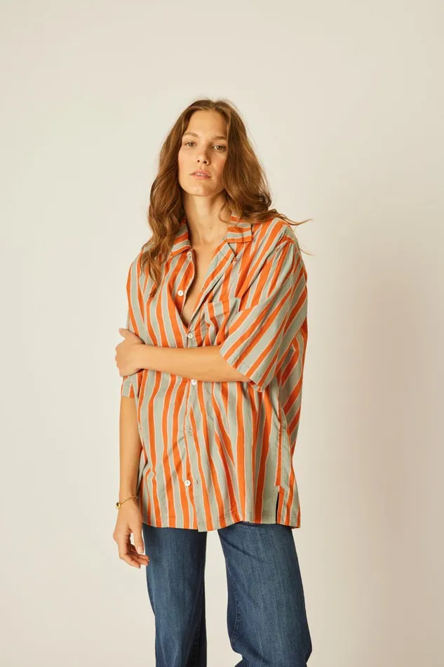 Kevin Shirt Batik Stripe Sage Men Natalie Martin