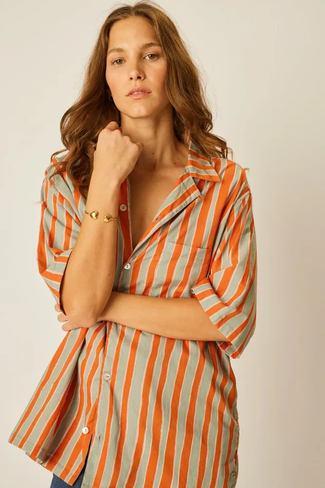Kevin Shirt Batik Stripe Sage Men Natalie Martin