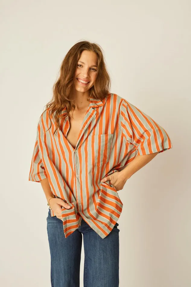 Kevin Shirt Batik Stripe Sage Men Natalie Martin
