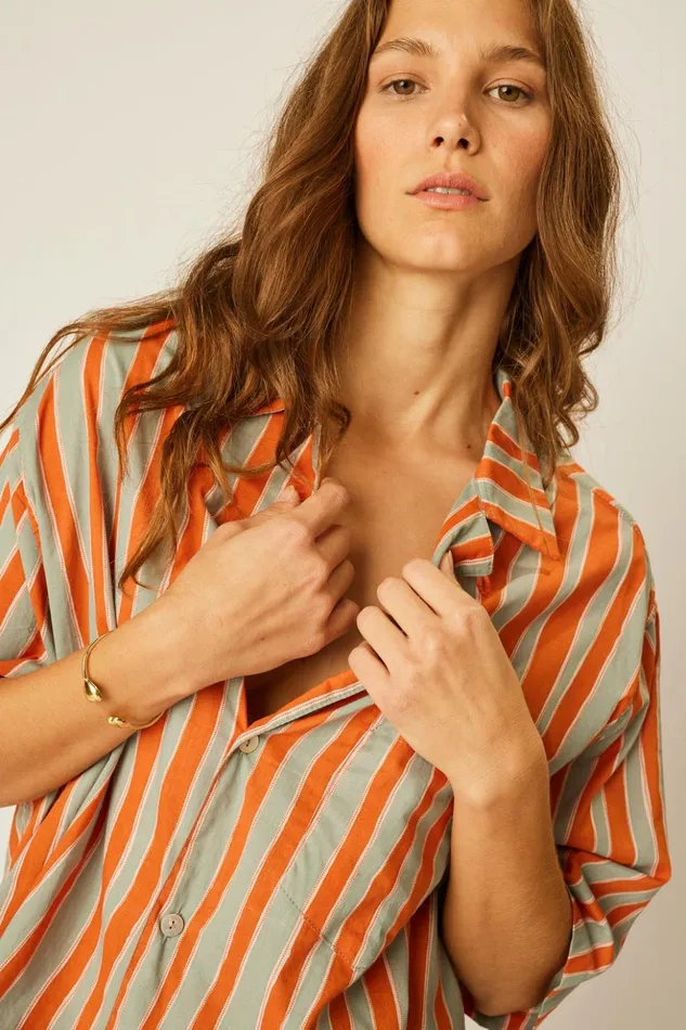 Kevin Shirt Batik Stripe Sage Men Natalie Martin