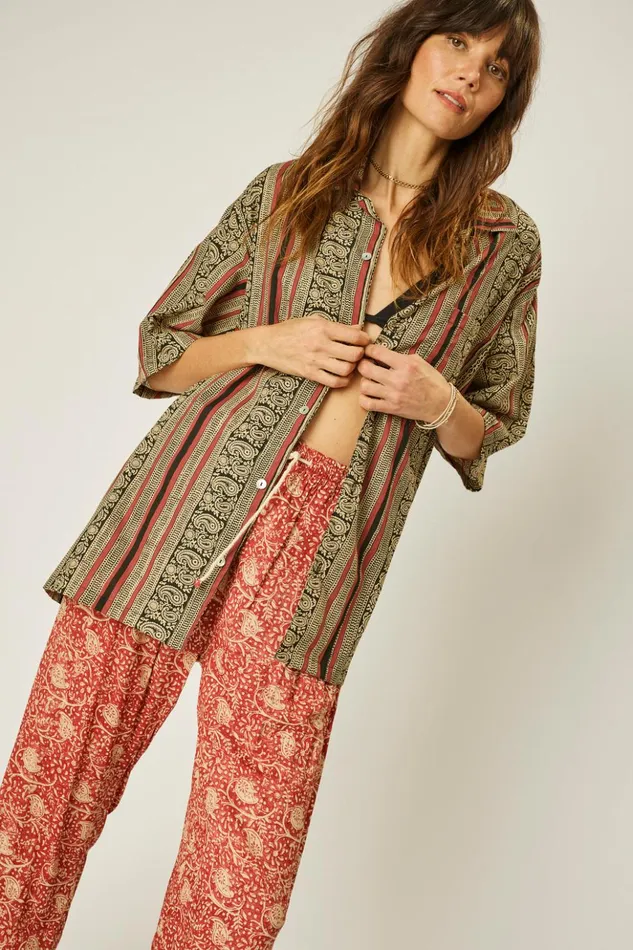 Kevin Shirt Paisley Stripe Black Men Natalie Martin