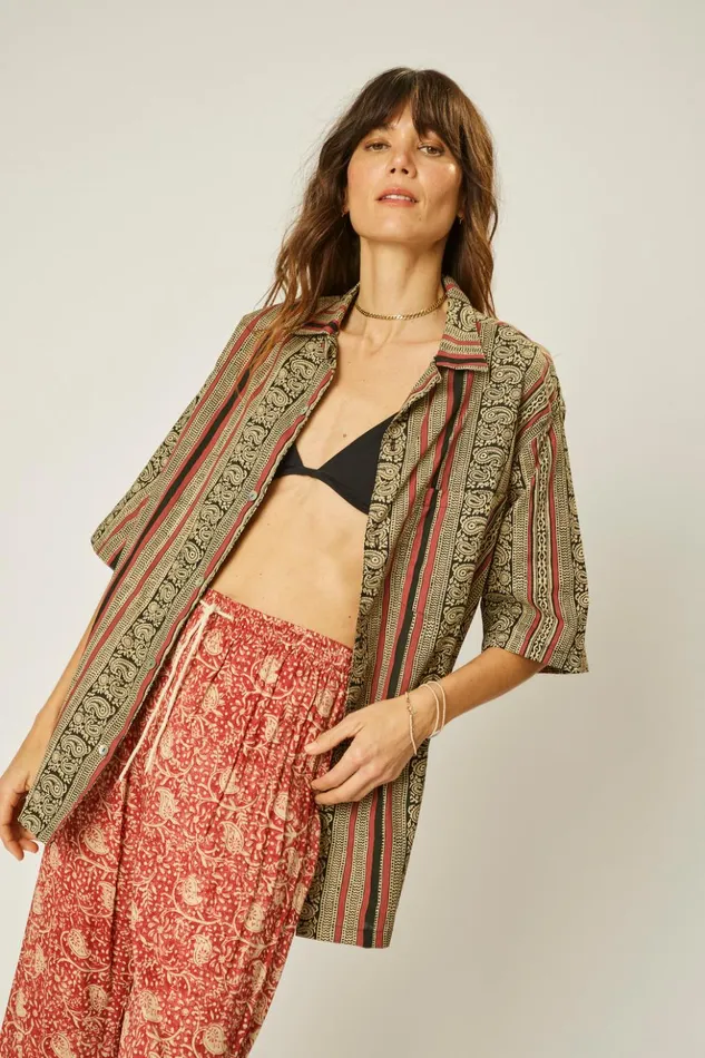 Kevin Shirt Paisley Stripe Black Women Natalie Martin Tops