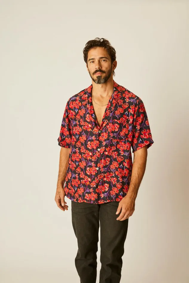 Kevin Shirt Silk Watercolor Onyx Men Natalie Martin