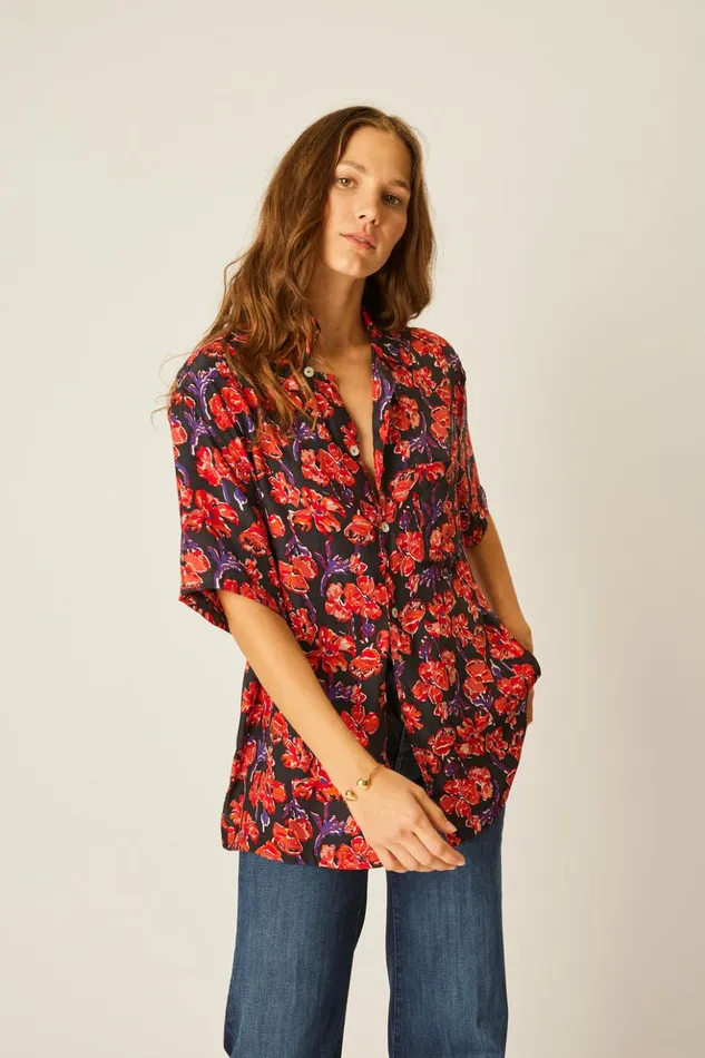 Kevin Shirt Silk Watercolor Onyx Men Natalie Martin