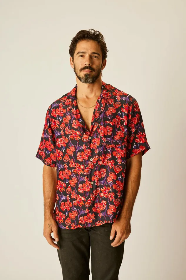 Kevin Shirt Silk Watercolor Onyx Men Natalie Martin