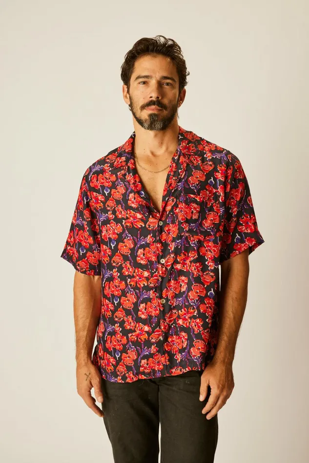 Kevin Shirt Silk Watercolor Onyx Men Natalie Martin