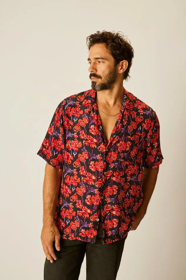 Kevin Shirt Silk Watercolor Onyx Men Natalie Martin