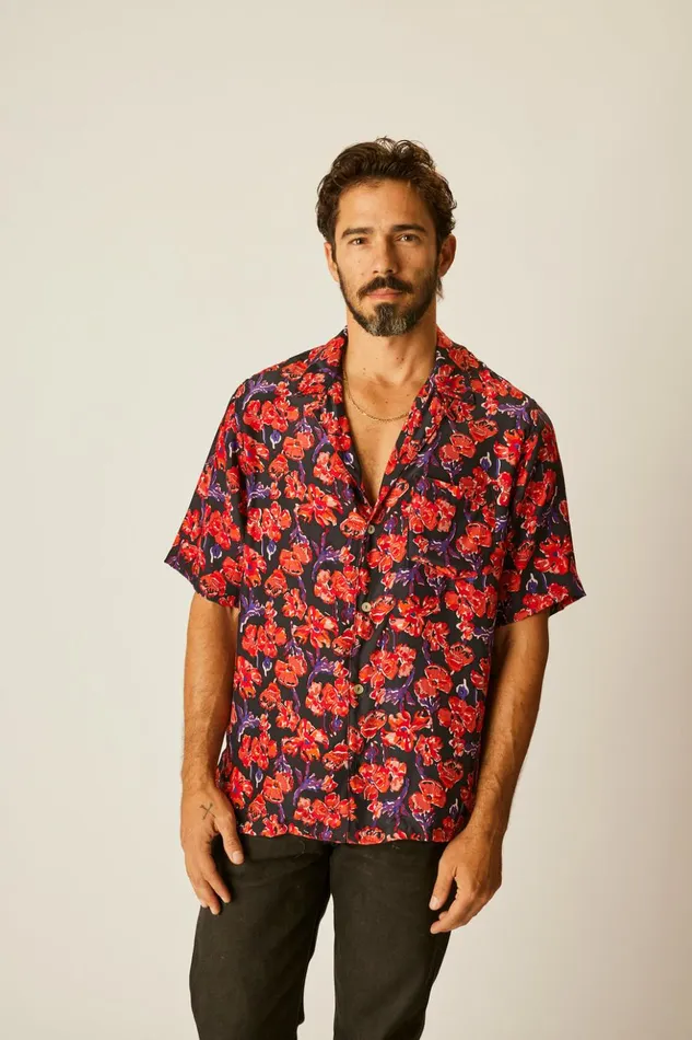 Kevin Shirt Silk Watercolor Onyx Men Natalie Martin