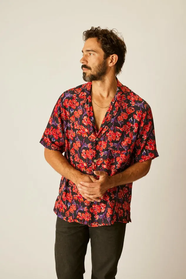 Kevin Shirt Silk Watercolor Onyx Men Natalie Martin