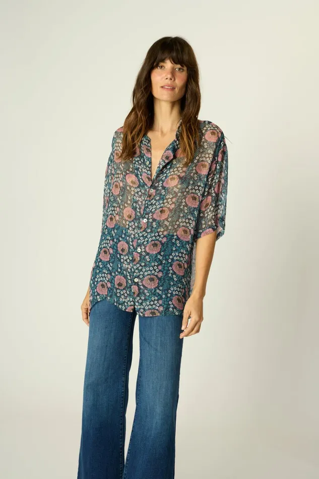 Kevin Shirt Vintage Flowers Indigo Men Natalie Martin