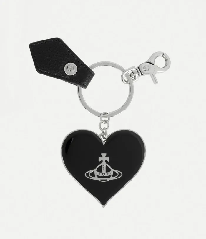 Keyrings Women Vivienne Westwood Mirror Heart Orb Keyring In BlackVegGrain