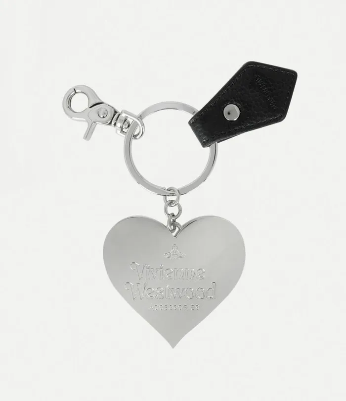 Keyrings Women Vivienne Westwood Mirror Heart Orb Keyring In BlackVegGrain
