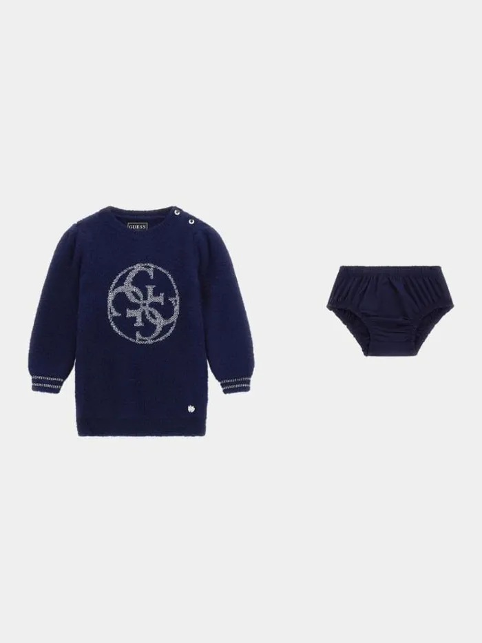 Kids 4g Logo Print Dress And Panties Set Blue Guess Dresses
