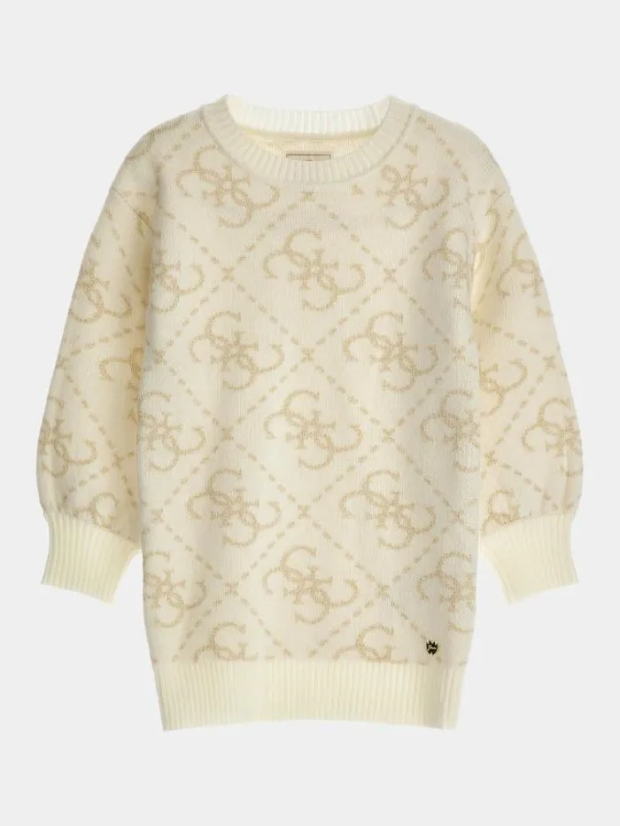 Kids All Over 4g Logo Sweater Dress Cream Guess Dresses