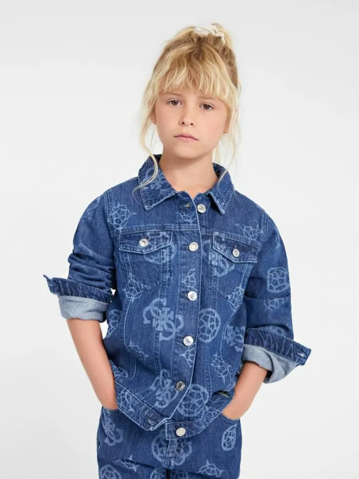 Kids All Over 4g Peony Logo Denim Jacket Blue Multi Guess Coats And Jackets