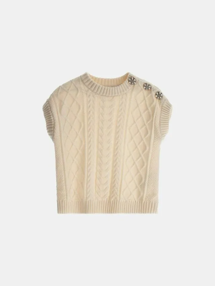 Kids All Over Braid Sweater Vest Cream Guess Knitwear And Sweatshirts