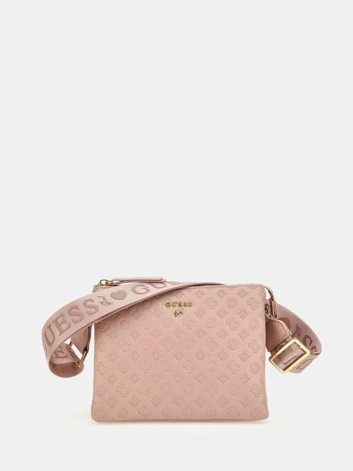Kids All Over Embossed Logo Crossbody Bag Pink Guess Bags And Accessories