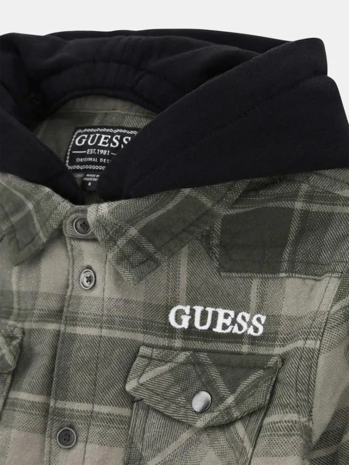 Kids All Over Ghingham Check Print Flannel Shirt Green Multi Guess Tops And Tshirts