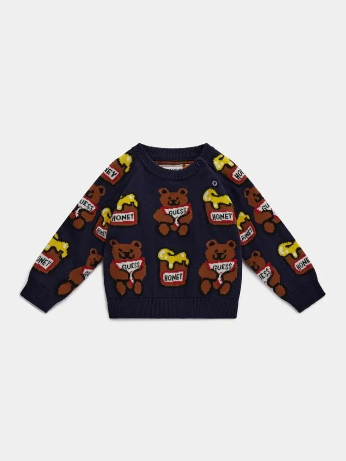 Kids All Over Logo Jacquard Sweater Blue Guess Tops