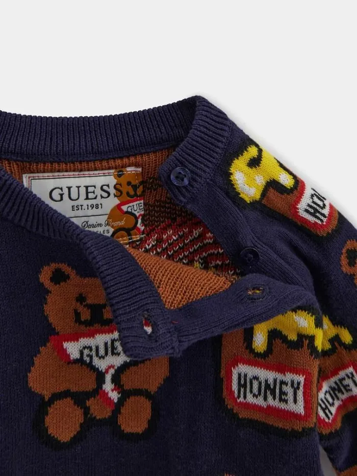 Kids All Over Logo Jacquard Sweater Blue Guess Tops