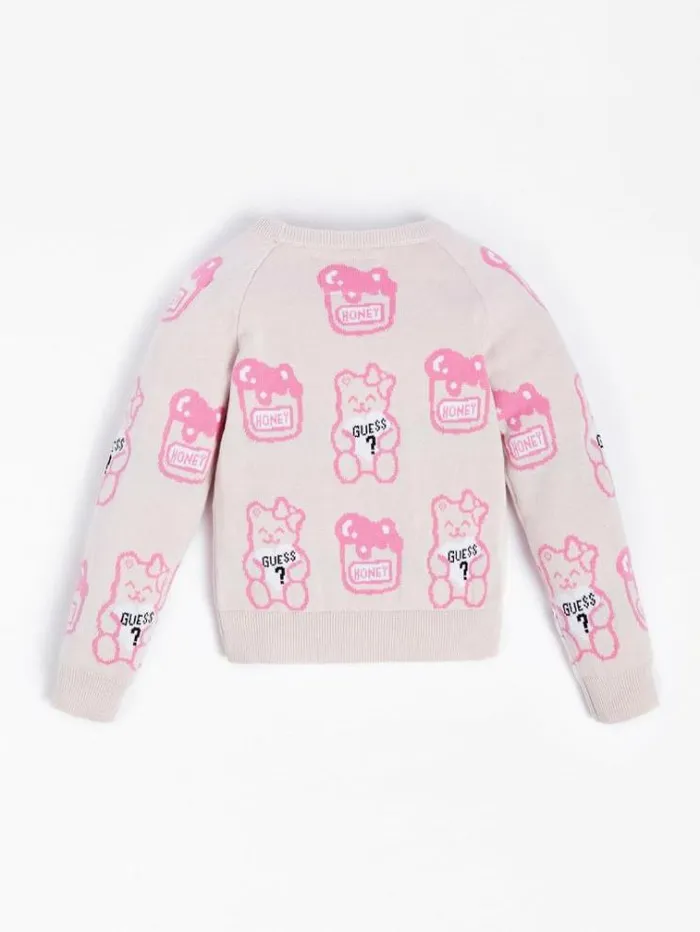 Kids All Over Logo Jacquard Sweater Multi Pink Guess Knitwear And Sweatshirts