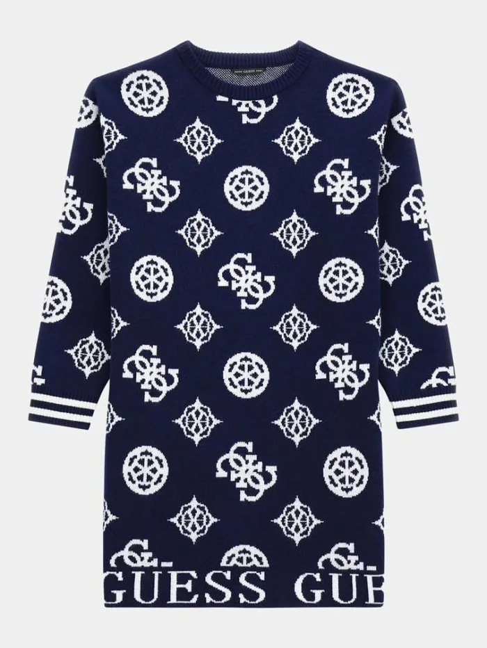 Kids All Over Logo Peony Sweater Dress Blue Multi Guess Dresses