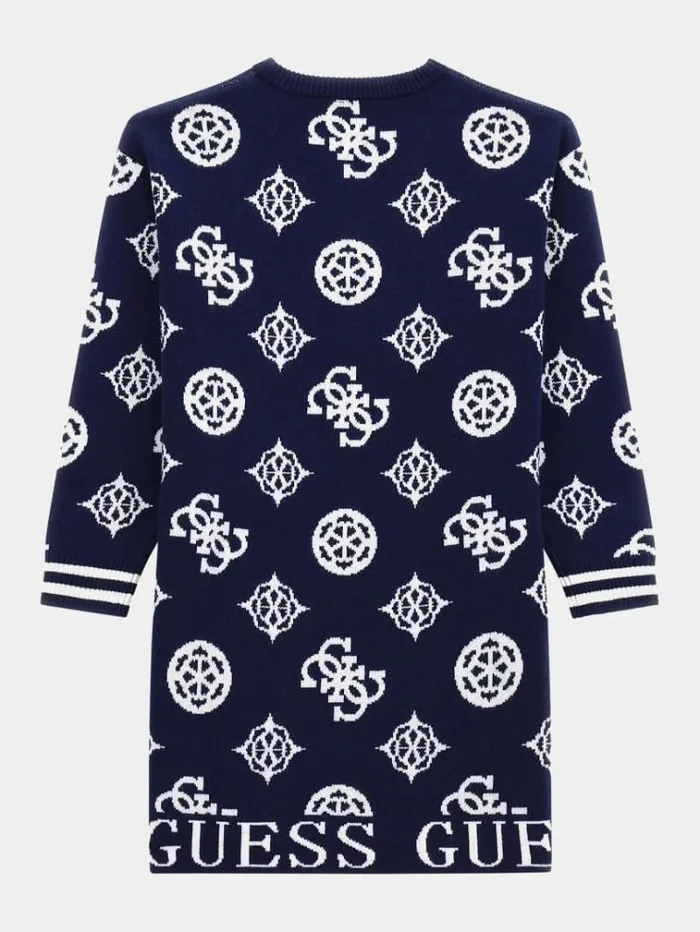 Kids All Over Logo Peony Sweater Dress Blue Multi Guess Dresses