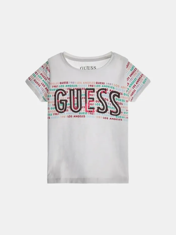 Kids All Over Logo Print Tshirt White Guess Tops And Tshirts