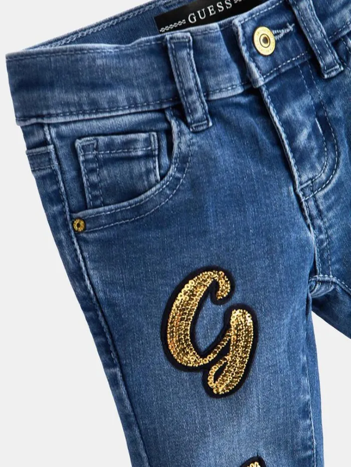 Kids All Over Patch Skinny Denim Pant Blue Guess Trousers And Skirts