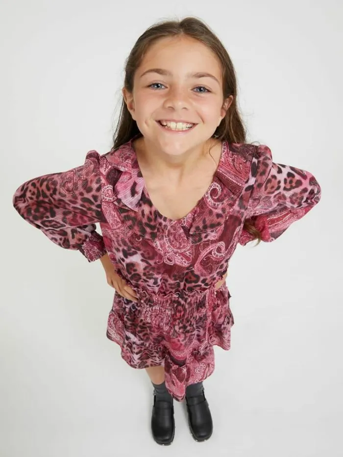 Kids All Over Print Chiffon Dress Multi Pink Guess Dresses