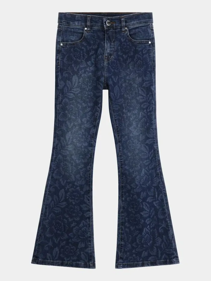 Kids All Over Print Flare Denim Pants Blue Guess Trousers And Skirts
