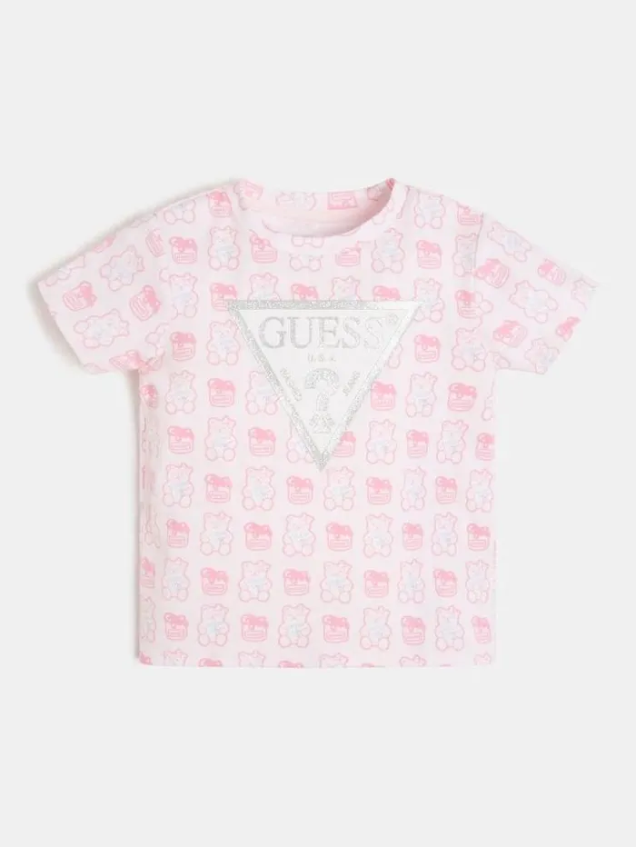 Kids All Over Print Logo Tshirt Pink Guess Tops