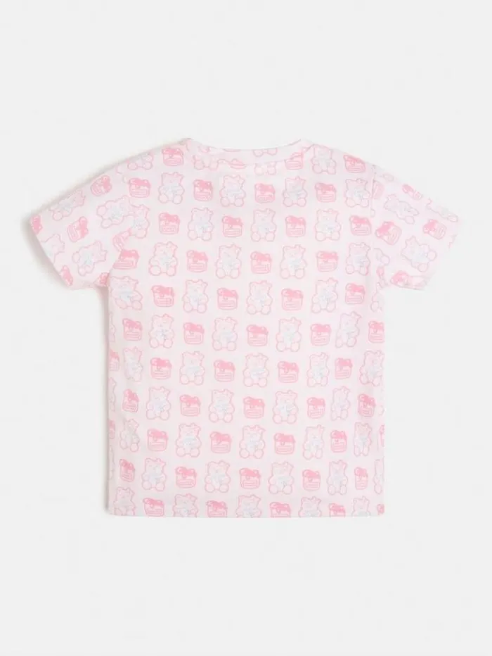 Kids All Over Print Logo Tshirt Pink Guess Tops