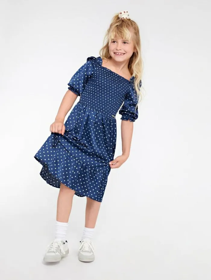 Kids All Over Print Satin Dress Blue Guess Dresses